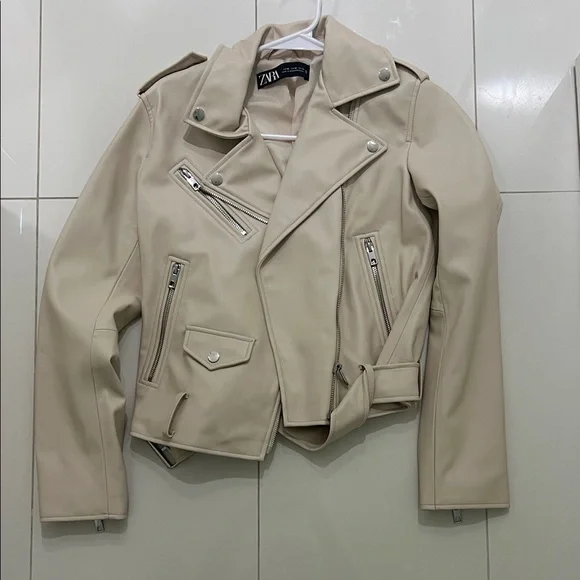 Zara Men's Light Tan Biker Jacket